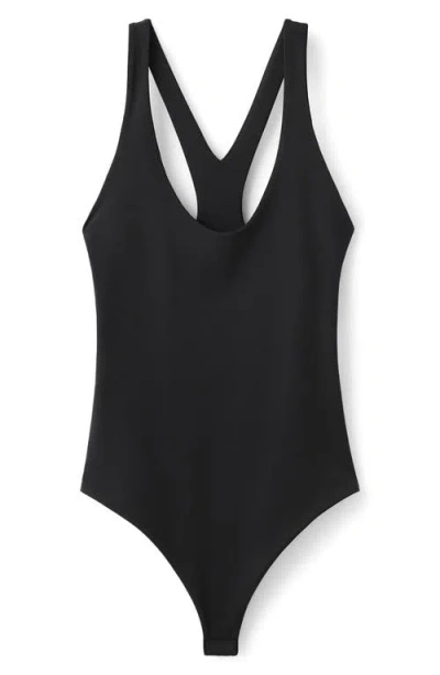 Mango Open Back Fitted Bodysuit In Black