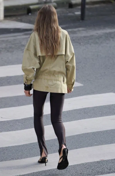 Mango Belted Denim Jacket In Green