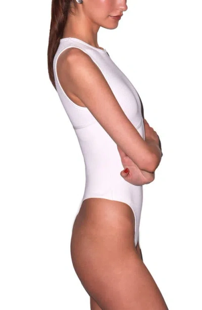 Fleur Du Mal Hourglass Rib Thong Bodysuit Ivory In White