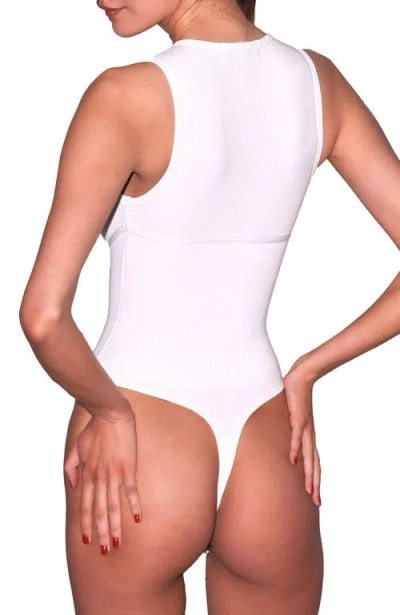 Fleur Du Mal Hourglass Rib Thong Bodysuit Ivory In White