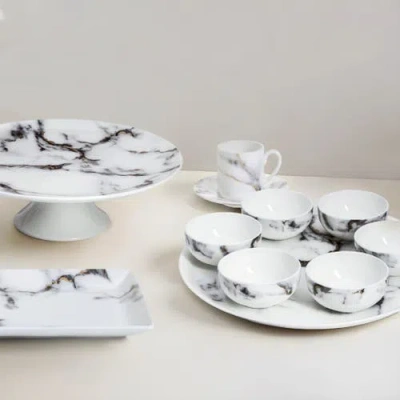 Prouna Marble Venice Fog Seder Plate / Appetizer Set In White