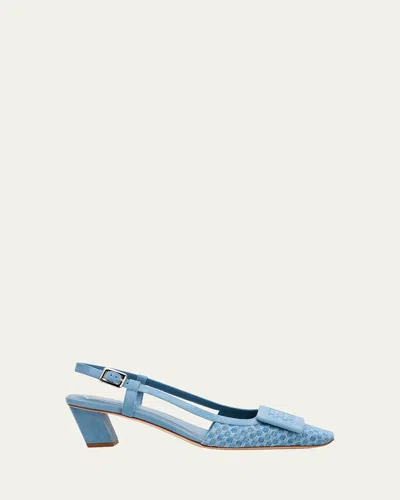 Roger Vivier Belle Vivier Slingback Pumps In Jacquard Denim In Blue