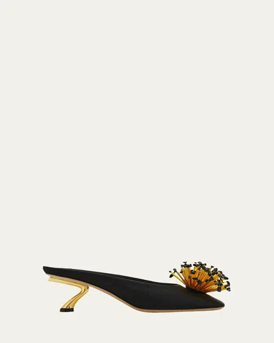 Ferragamo Black Sandals With Low Heel And Crystal Embellishment On The Front In Fabric Woman