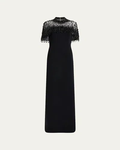 Jenny Packham Livia Beaded-embellishment Zip-up Maxi Dress In Black