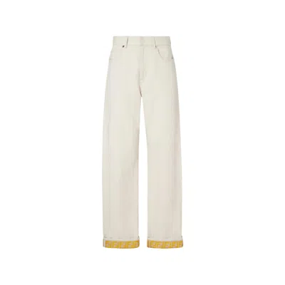 Fendi Ff Reverse Denim Jeans Belt Loops In Neutral