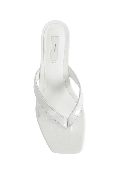 Totême Off-white Croco-embossed Leather Heeled Flip-flop Sandals