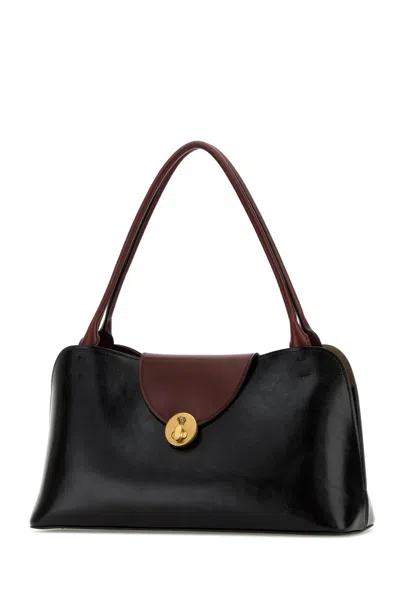 Versace Vivian Medium Two-tone Textured-leather Shoulder Bag In Black