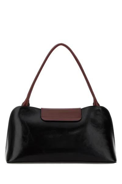 Versace Vivian Medium Two-tone Textured-leather Shoulder Bag In Black
