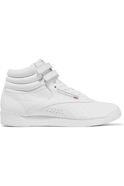 Reebok Freestyle Leather High-top Sneakers In White/ Silver