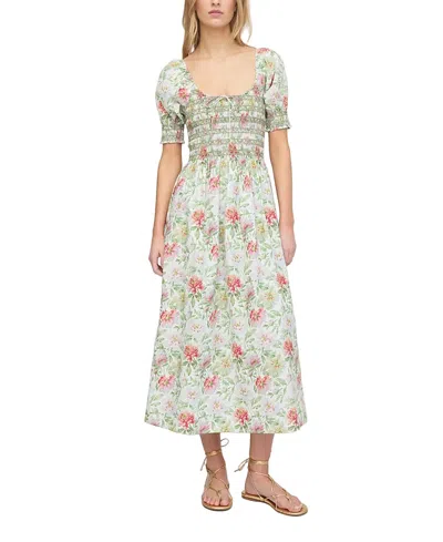 Hill House Home The Madeline Floral Smocked Puff Sleeve Cotton Maxi Dress In Multi