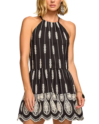 Ramy Brook Kaelyn Embroidered High Neck Mini Dress In Black