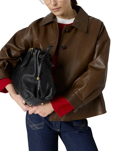 Gerard Darel Nicole Leather Button Front Jacket In Brown