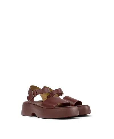 Camper Tasha Ankle Strap Wedge Sandal In Burgundy