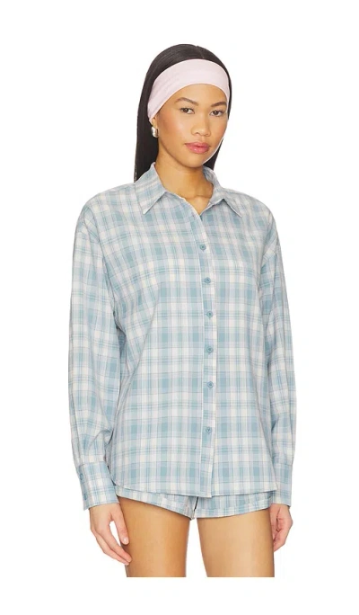 More To Come Thatcher Button Down Top In Blue
