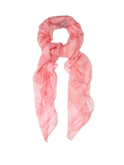 Alexander Mcqueen Skull And Butterfly Silk-chiffon Scarf In Pink