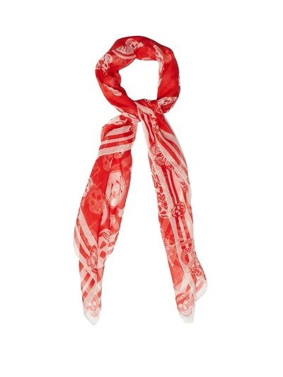Alexander Mcqueen Skull And Badge Silk-chiffon Scarf In Red