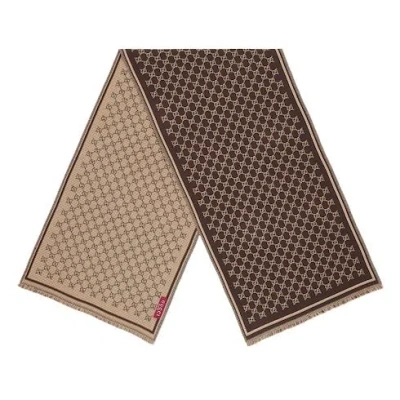 Gucci Patterned Rectangular Wool Scarf In Brown