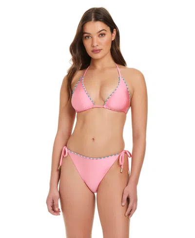 Red Carter Beaded Triangle Top In Pink