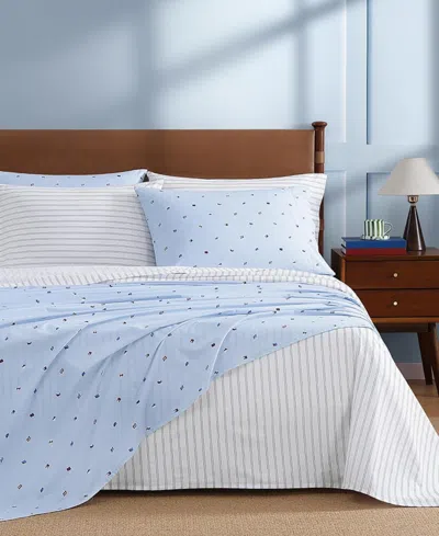 Tommy Hilfiger Printed 200-thread Count Cotton Percale 4-pc. Sheet Set, Full In Blue