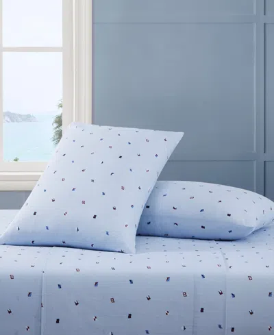 Tommy Hilfiger Printed 200-thread Count Cotton Percale 4-pc. Sheet Set, Full In Blue