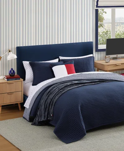 Tommy Hilfiger Solid Washed Microfiber 3-pc. Quilt Set, Full/queen In Blue
