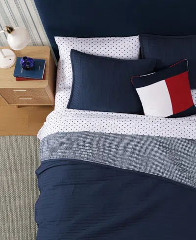 Tommy Hilfiger Solid Washed Microfiber 3-pc. Quilt Set, Full/queen In Blue