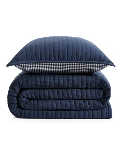 Tommy Hilfiger Solid Washed Microfiber 3-pc. Quilt Set, Full/queen In Blue