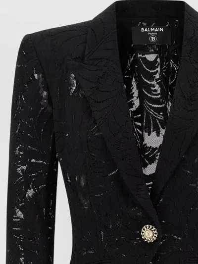 Balmain Lace Blazer Fitted Silhouette Textured Fabric In Black