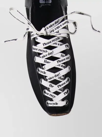 Ganni Sporty Nylon Ballerina Sneakers Lace Up In Black