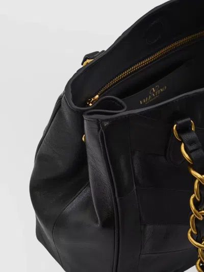 Valentino Garavani  Garavani Laseine Shopping Bag In Nappa Leather With A Chevron Pattern W In Black