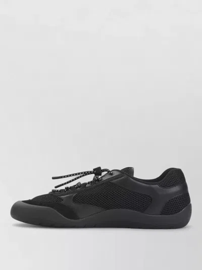 Prada Speedrock Leather And Mesh Fabric Sneakers In Black