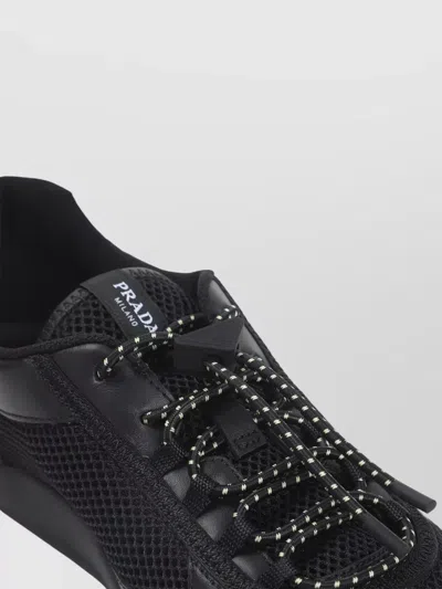 Prada Speedrock Leather And Mesh Fabric Sneakers In Black