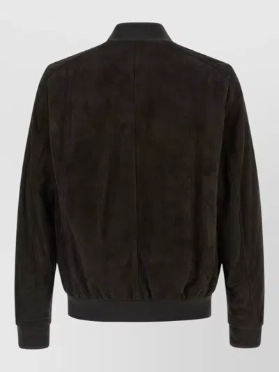 Moorer Brown Solid Mandarin Collar Jacket In Brown