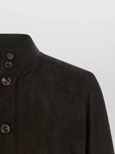 Moorer Brown Solid Mandarin Collar Jacket In Brown