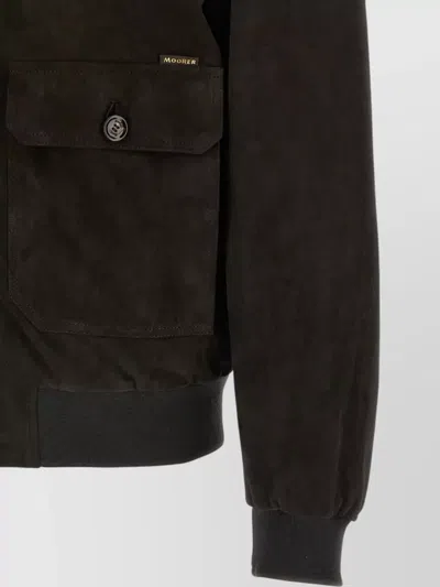 Moorer Brown Solid Mandarin Collar Jacket In Brown