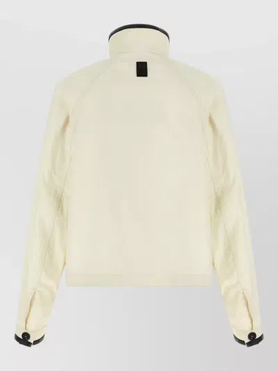 Ferragamo Technical Linen Jacket High Collar Long Sleeves In White