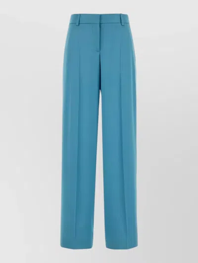 Stella Mccartney Satin Dropped Waist Straight Wide Leg Pants In Blue