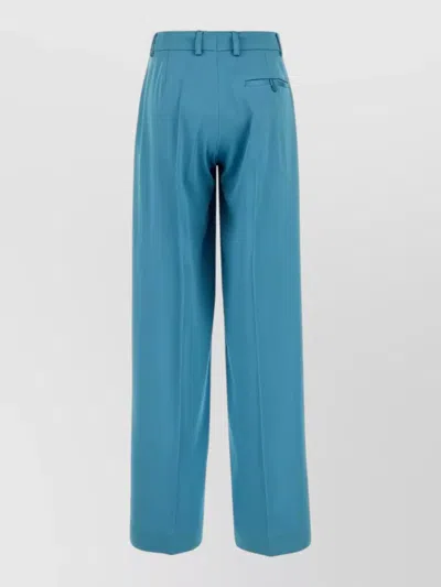Stella Mccartney Satin Dropped Waist Straight Wide Leg Pants In Blue