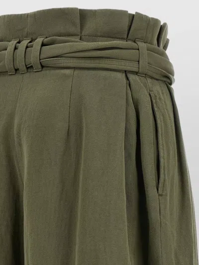 Balmain Belted Pleated Cotton And Linen-blend Twill Tapered Pants In Green