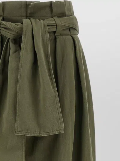 Balmain Belted Pleated Cotton And Linen-blend Twill Tapered Pants In Green