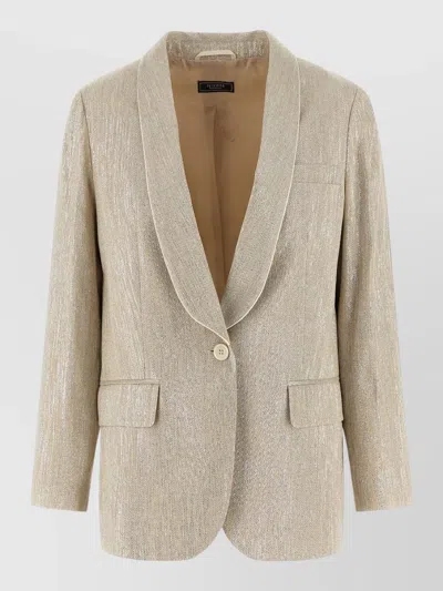 Peserico Blazer Metallic Thread Notched Lapel Buttons In Neutral
