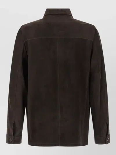Moorer Brown Solid Shirt Collar Jacket In Brown