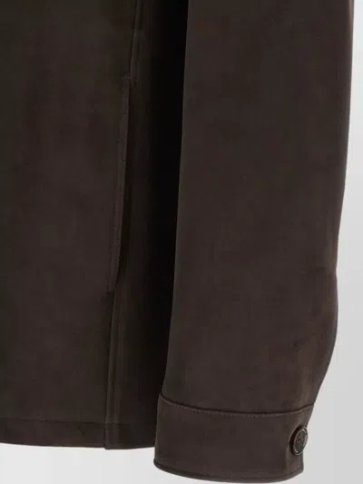 Moorer Brown Solid Shirt Collar Jacket In Brown