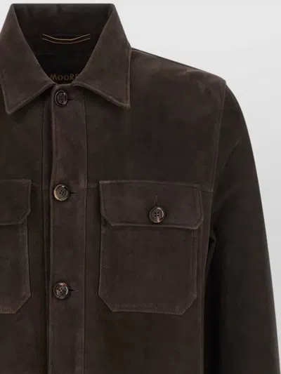 Moorer Brown Solid Shirt Collar Jacket In Brown