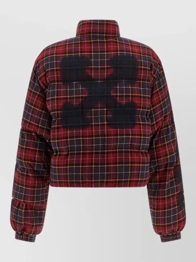 Off-white Arrow Spray Plaid Check Puffer Jacket In Red