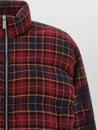 Off-white Arrow Spray Plaid Check Puffer Jacket In Red