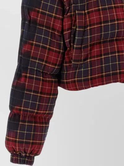 Off-white Arrow Spray Plaid Check Puffer Jacket In Red
