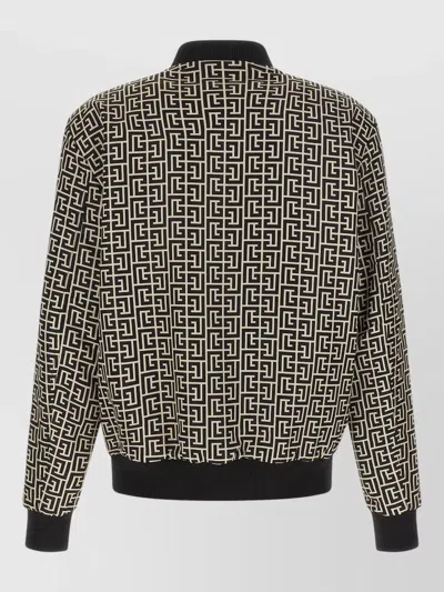 Balmain Monogram Reversible Bomber Jacket Geometric Pattern In Black
