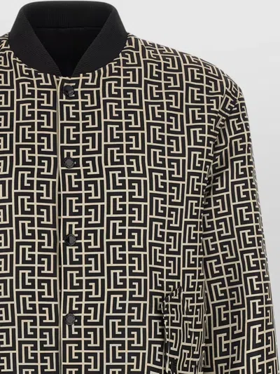 Balmain Monogram Reversible Bomber Jacket Geometric Pattern In Black