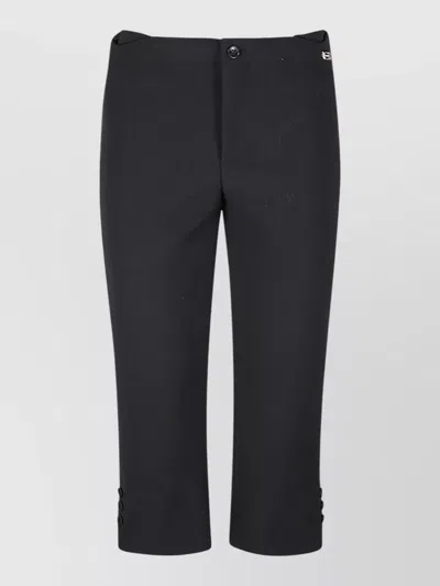 Victoria Beckham Womens Black Buttoned Cuffs Crop-leg Stretch-woven Trousers In Blue